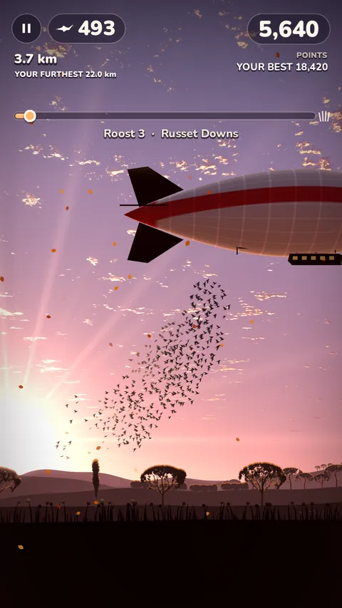 An airship crossing the evening sky